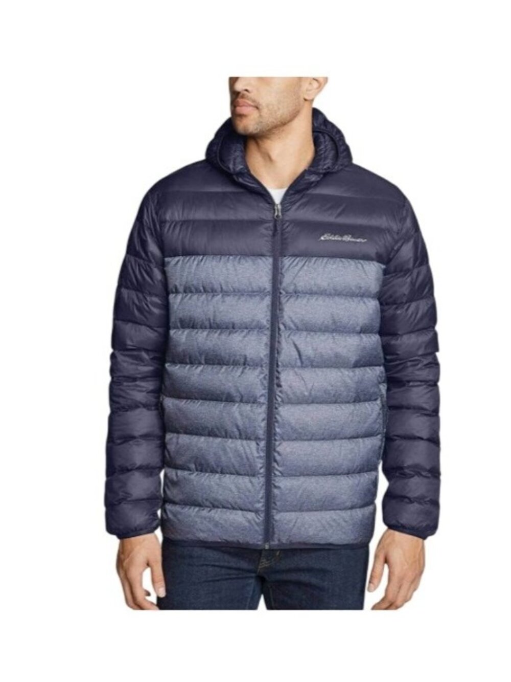 Eddie Bauer Cirruslite Down Hooded Jacket Men's S Blue Gray Down Puffer Full Zip